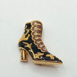 Vintage Kenneth Jay Lane KJL Victorian Boot Brooch Pin Enamel Rhinestone